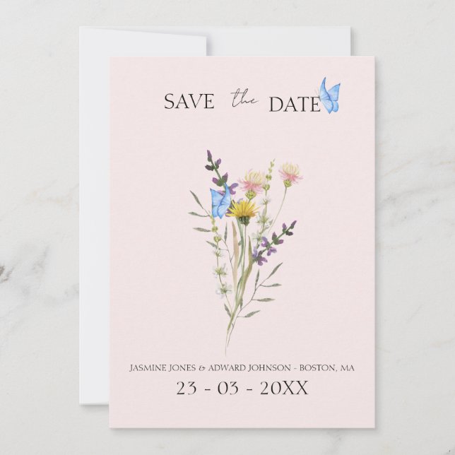 Reserve A Data Casamento Floral de Flores Silvestres Simples Mode (Frente)