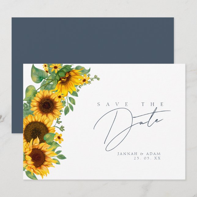 Reserve A Data Casamento Floral de Girassol Boho Salve a Data (Frente/Verso)