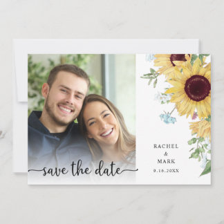 Reserve A Data Casamento Floral de Girassol Country Moderno