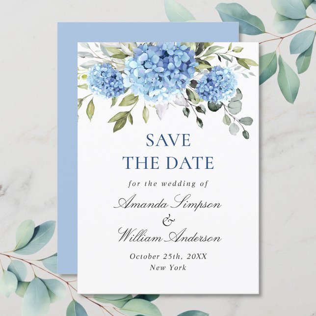 Reserve A Data Casamento Floral de Hydrangea Azul Elegante (Criador carregado)