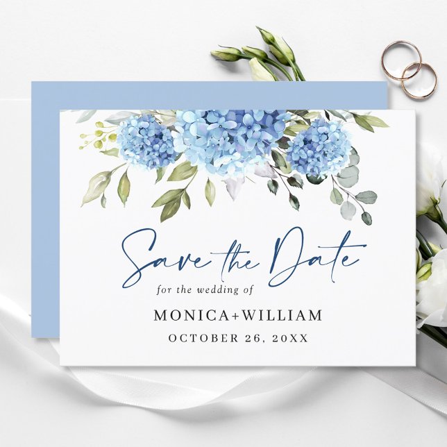 Reserve A Data Casamento Floral de Hydrangea Azul Elegante (Criador carregado)