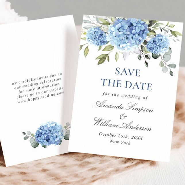 Reserve A Data Casamento Floral de Hydrangea Azul Elegante (Criador carregado)