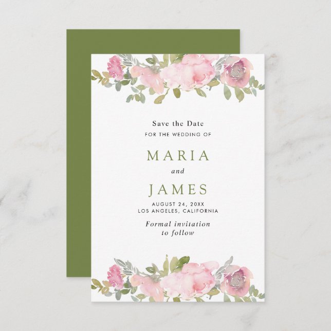 Reserve A Data Casamento Floral de Jardim de Verão em Aquarela (Frente/Verso)