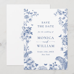 Reserve A Data Casamento Floral de Jardim Francês Azul Elegante