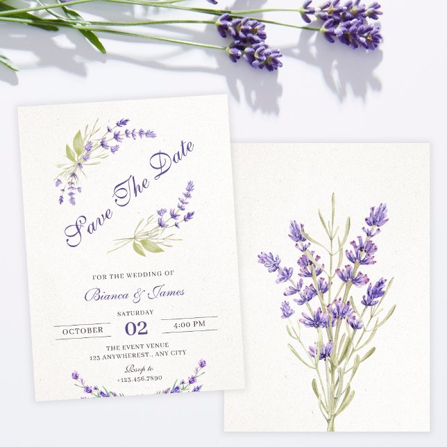 Reserve A Data Casamento floral de lavanda roxa (Criador carregado)