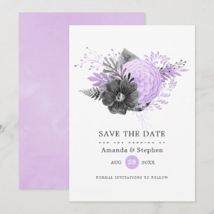 Reserve A Data Casamento Floral de Lilac e Carvão
