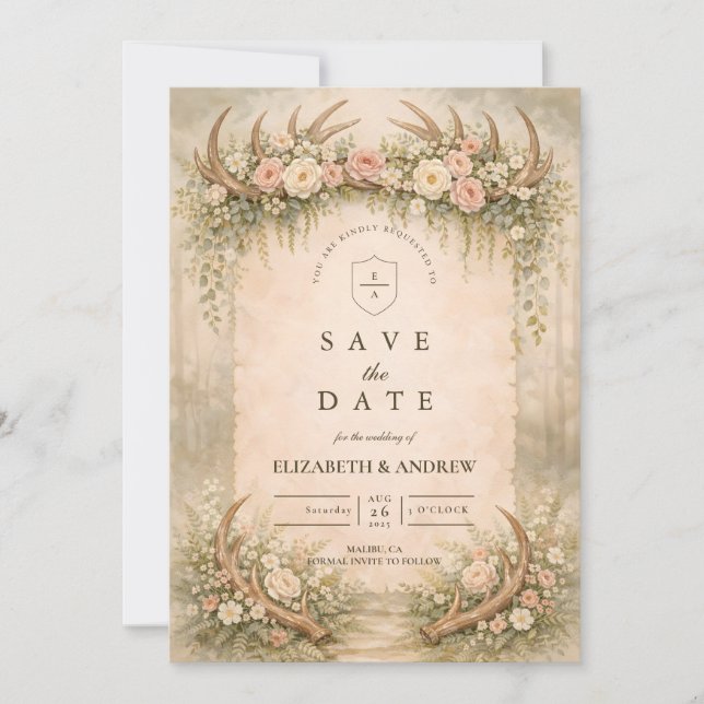 Reserve A Data Casamento Floral de Madeira com Galhadas (Frente)