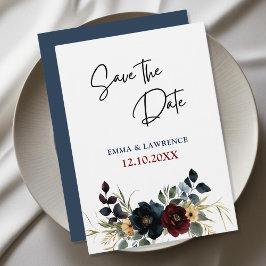 Reserve A Data Casamento floral de marinho azul empoeirado Elegan