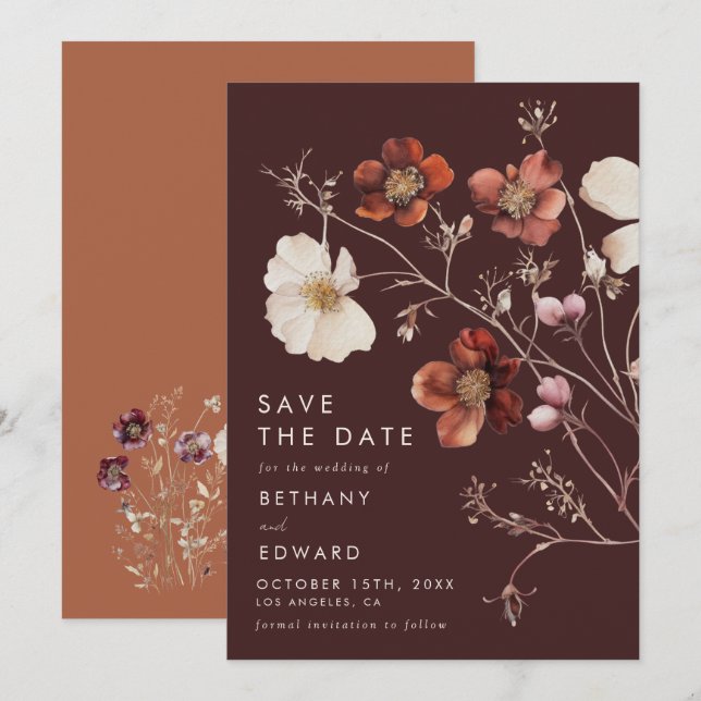 Reserve A Data Casamento Floral de Outono Boho (Frente/Verso)