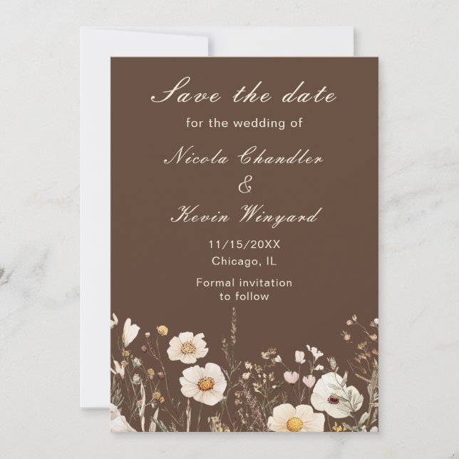 Reserve A Data Casamento Floral de Outono de Flores Silvestres (Frente)