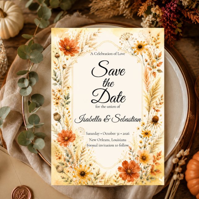 Reserve A Data Casamento Floral de Outono Elegante (Criador carregado)