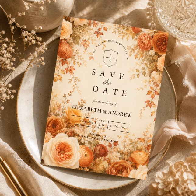 Reserve A Data Casamento Floral de Outono Elegante (Criador carregado)