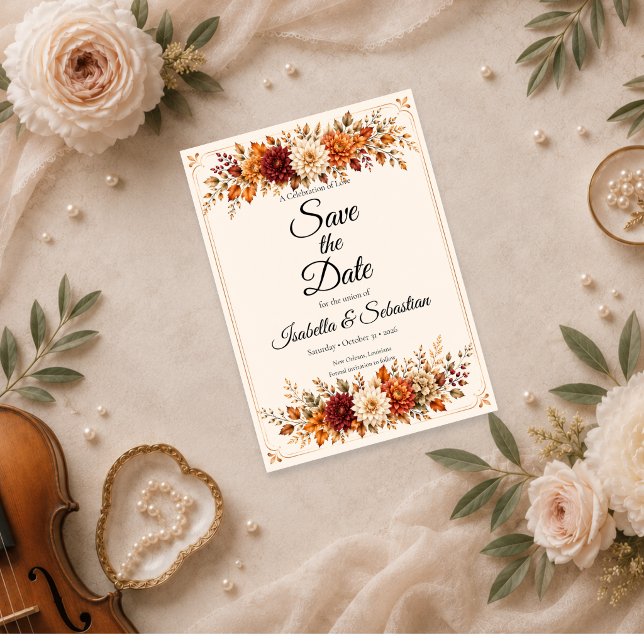Reserve A Data Casamento Floral de Outono Rústico (Criador carregado)