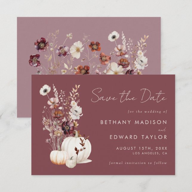 Reserve A Data Casamento Floral de outono Whimsical (Frente/Verso)