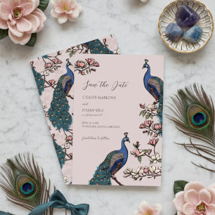 Reserve A Data Casamento Floral de Peacock Elegante Blush