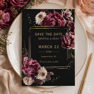 Reserve A Data Casamento Floral de Peônias Burgundy Ameixa Sombri