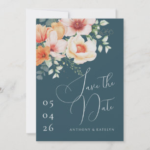 Reserve A Data Casamento Floral de Pêssego de Primavera Azul Lara