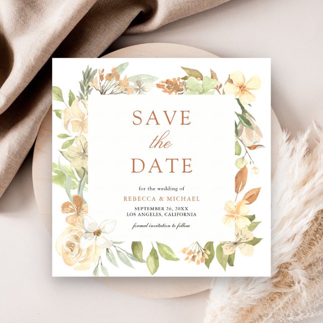 Reserve A Data Casamento Floral de Pêssego Suave Terroso Rústico (Criador carregado)