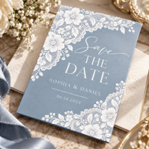 Casamento Floral de Renda Azul Empoeirado Elegante
