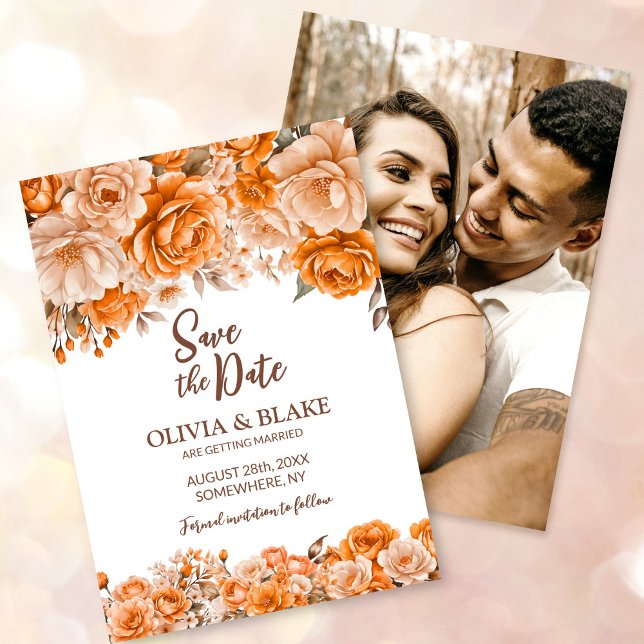 Reserve A Data Casamento Floral de Rosa Laranja de Foto Personali (Criador carregado)