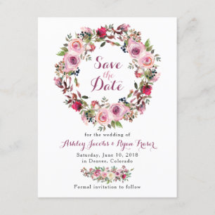 Reserve A Data Casamento Floral de Rosa Quadrado Rosa Púrpura Sal