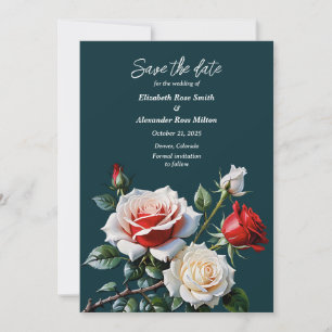 Reserve A Data Casamento floral de rosas vermelhas brancas cor-de