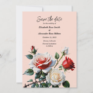 Reserve A Data Casamento floral de rosas vermelhas brancas cor-de