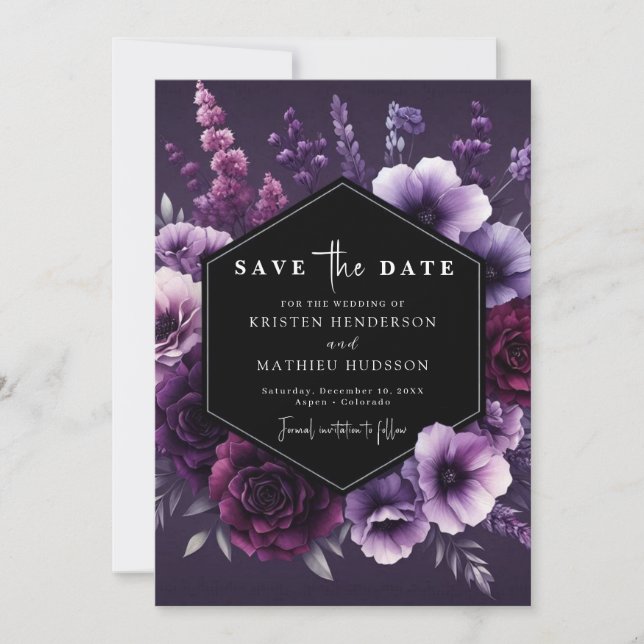 Reserve A Data Casamento Floral de Roxo Quente Moderno (Frente)