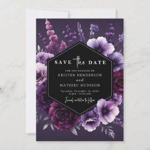 Reserve A Data Casamento Floral de Roxo Quente Moderno