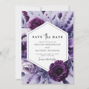 Reserve A Data Casamento Floral de Roxo Quimérico Editável