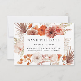 Reserve A Data Casamento Floral de Terracota Laranja Enferrujado