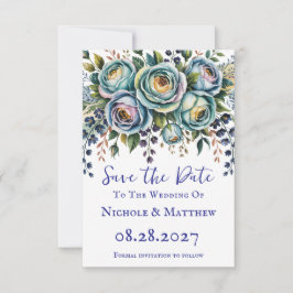 Reserve A Data Casamento Floral de Turquesa Azul Elegante