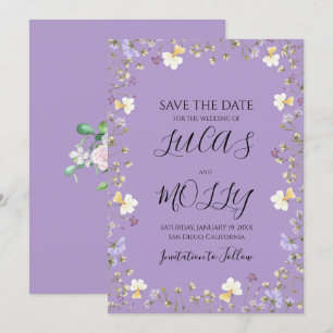 Reserve A Data Casamento Floral de Verão com Flor Silvestre Roxa