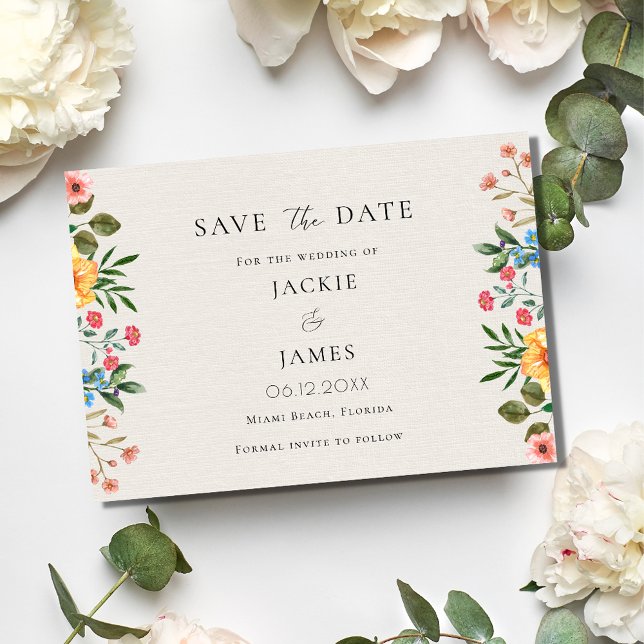 Reserve A Data Casamento Floral do Jardim de Flores Selvagens (Wildflowers Garden Floral Wedding Save The Date)