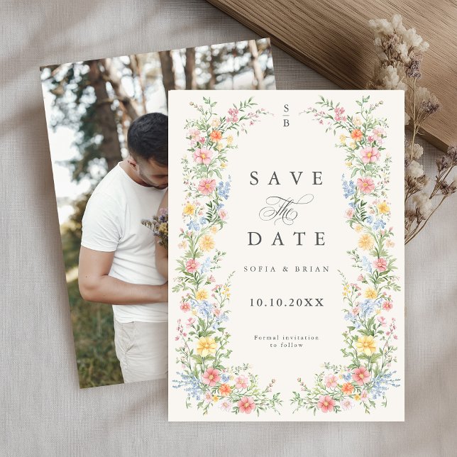 Reserve A Data Casamento Floral do Jardim do Primavera de Pastel  (Soft Pastel Ornate Spring Garden Floral Photo Wedding Save The Date card)