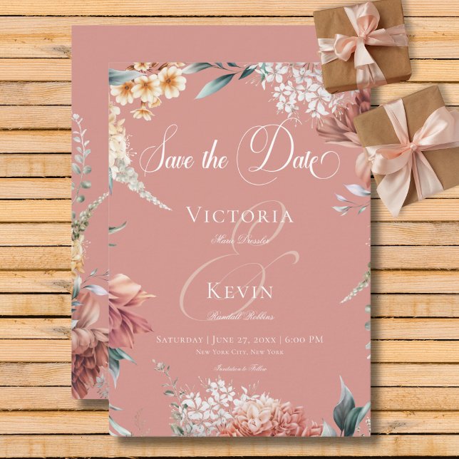Reserve A Data Casamento Floral do Jardim Rosa Romântico Moderno (Modern Romantic Pink Garden Floral Wedding Save The Date Card)