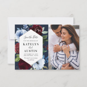 Reserve A Data casamento floral do marinho Burgundy, salve o cart