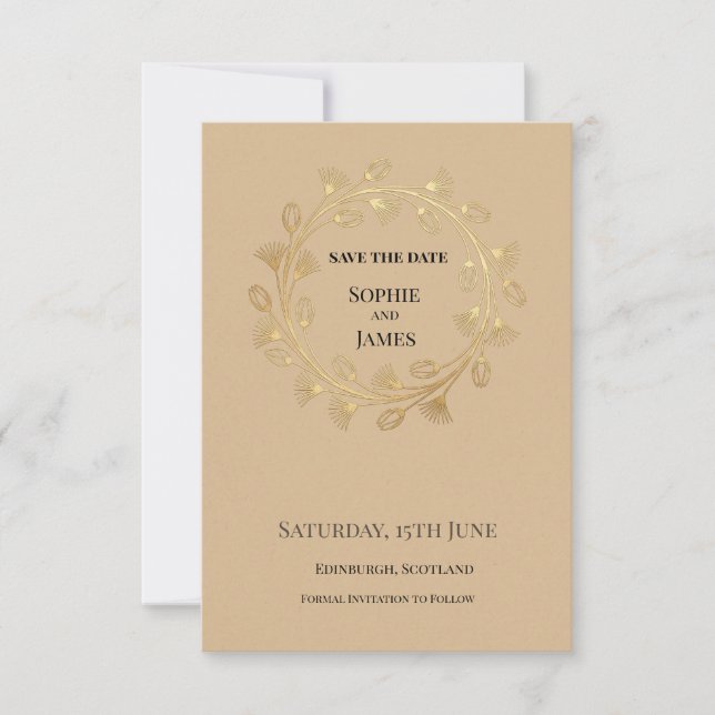 Reserve A Data Casamento Floral Dourado (Frente)