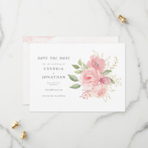 Reserve A Data Casamento Floral Dourado Aquarela Rosa Elegante