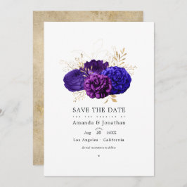 Reserve A Data Casamento Floral Dourado, Azul Real