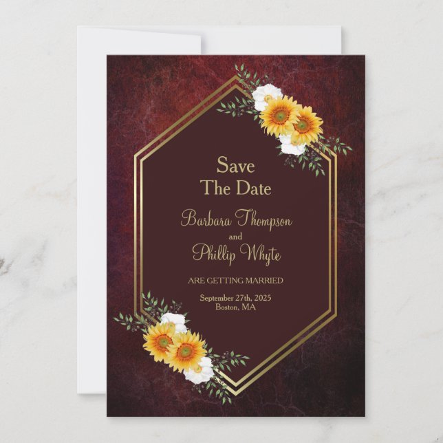 Reserve A Data Casamento Floral Dourado Burgundy Salve a Data (Frente)