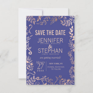 Reserve A Data Casamento Floral Dourado do Elegante Rosa Azul