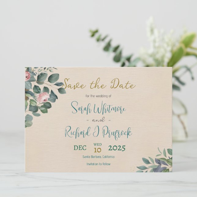 Reserve A Data Casamento Floral Elegante Blush & Sage (Em pé/Frente)