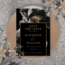Casamento Floral Elegante Chic Preto e Dourado