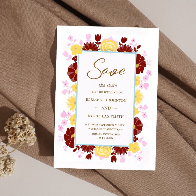 Reserve A Data casamento floral elegante e floral amarelo (Criador carregado)