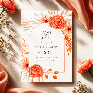 Reserve A Data Casamento Floral Elegante Laranja Coral