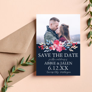 Reserve A Data Casamento Floral Elegante Rosa e Azul Poeira
