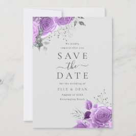 Reserve A Data Casamento Floral Elegante Roxo Lavanda & Prata