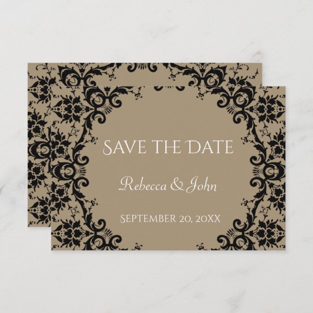 Reserve A Data Casamento Floral Elegante Taupe Damask (Frente/Verso)