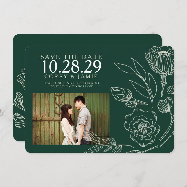Reserve A Data Casamento Floral Elegante Verde (Frente/Verso)